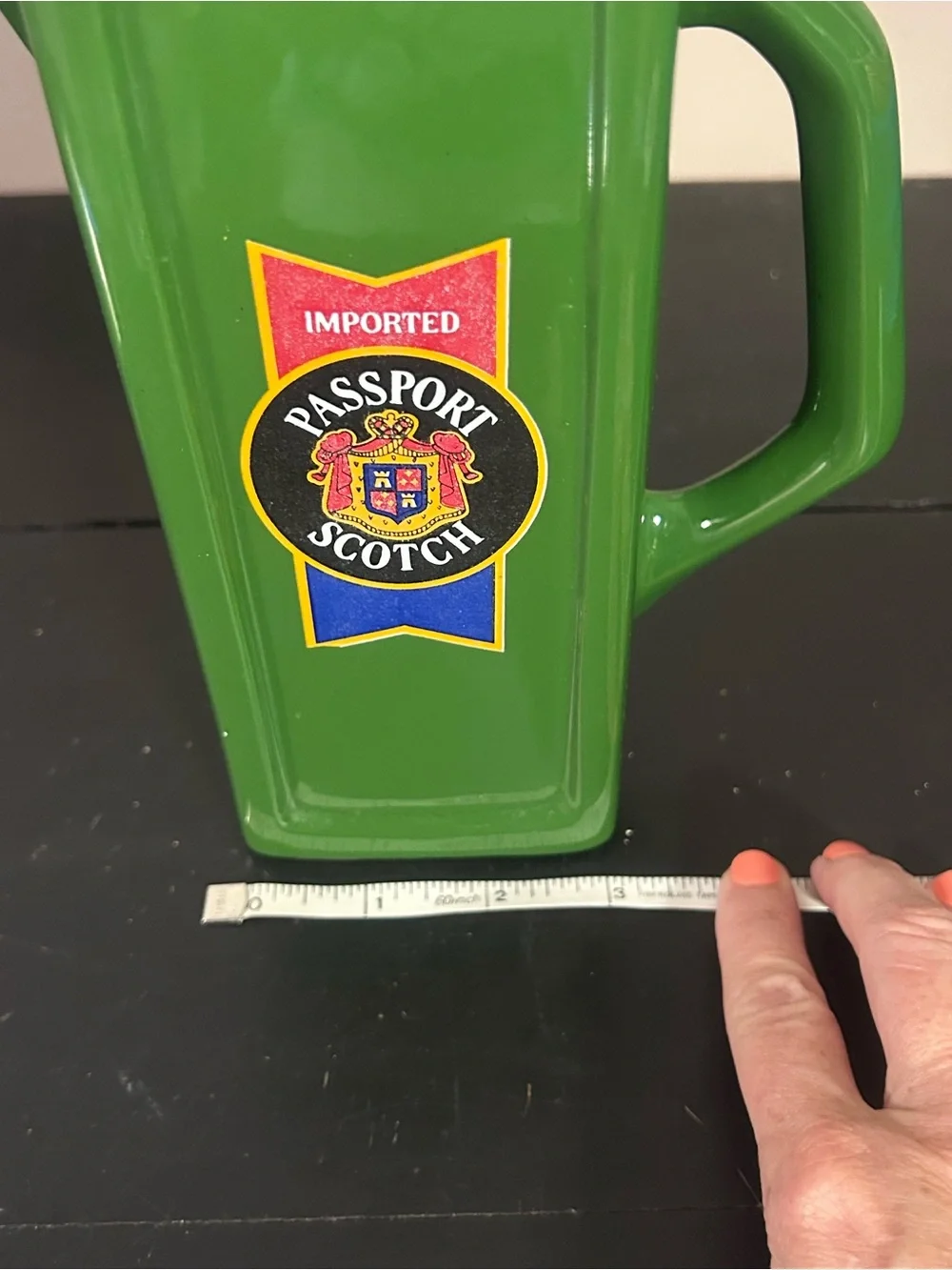Passport Green Ceramic Pitcher with Multicolor Label